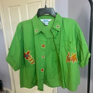Green Button-Up With Hand Painted Details